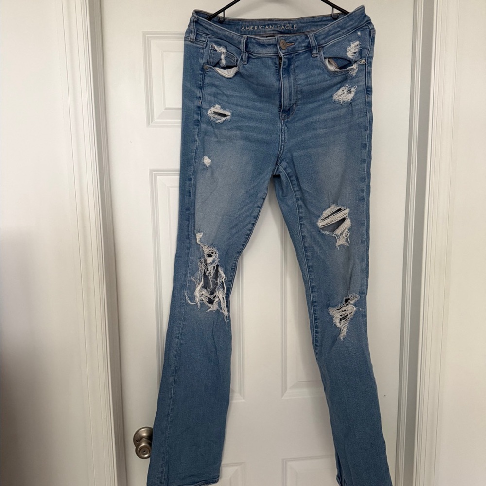 American Eagle Outfitters Light Blue Distressed Boot Cut Jeans